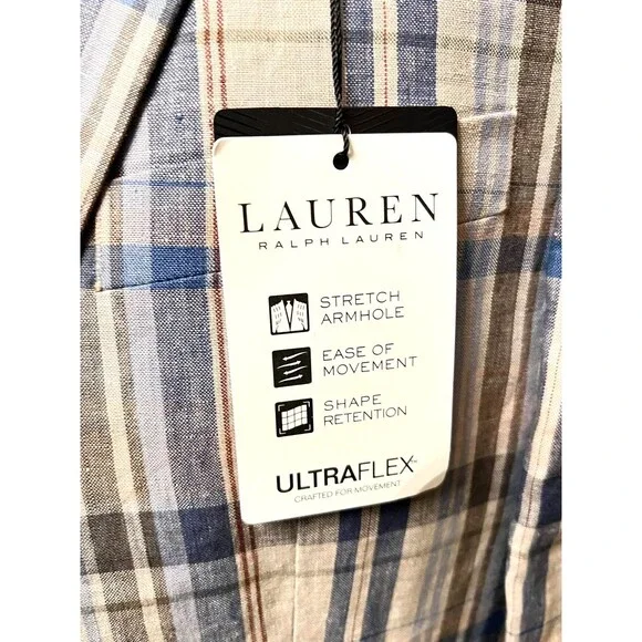 NWT $295 RALPH LAUREN Mens 40R Suit Blazer Sport Jacket LINEN Lassiter Plaid Tan